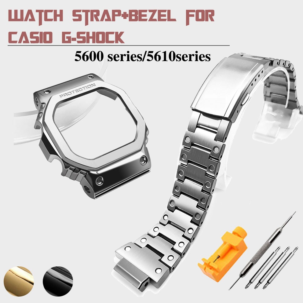 Metal Case + Bezel Strap for G-shock DW5600/5610 GW5600E Stainless Steel Watch Band for Casio DW/GW5000 DW5035 Watch Accessories