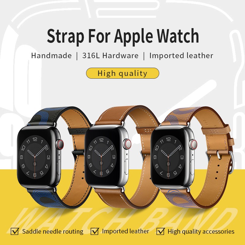 Kebitt High Quality Genuine Leather Single Round iWatch Smart Watch Strap for Apple Watch 7 6 Se 5 4 3 Strap 40mm 44mm 41mm 45mm