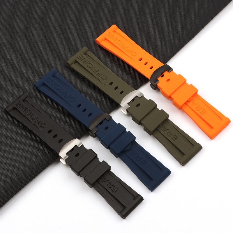 Panerai - Silicone Rubber Watch Replacement Strap, 26mm, Black, Blue, Orange & Green, Folding Buckle, Water Resistant Accessory