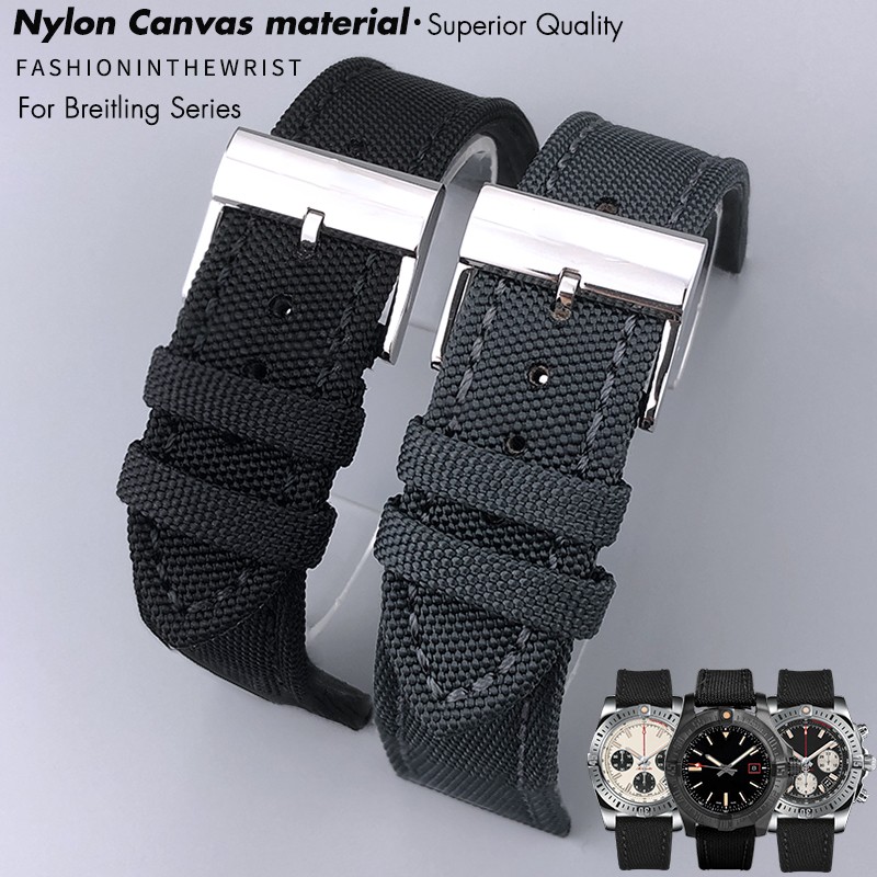 22mm Top Quality Nylon Watch Band Watchband Black Gray For Breitling Strap For Bentley World Avenger/Bentley Strap