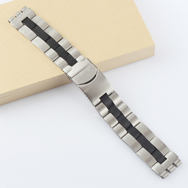 New 20*22mm Solid Stainless Steel Watchband for Swatch Metal Silver Watch Band Strap Men's Wristband Folding Clasp Stock Logo