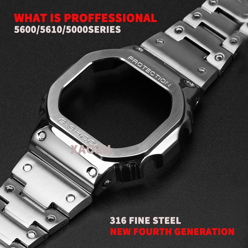 XAOZU Metal Watch Band Bezel Strap DW5600 G5600E DW5000/5035 Stainless Steel Watchband Frame Bracelet Accessory with RepairTools