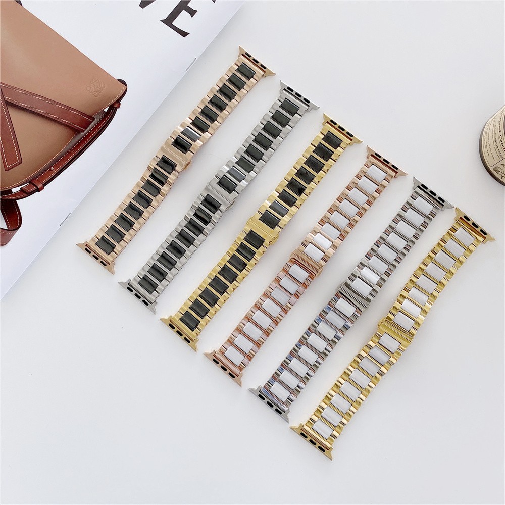 Ceramic strap for apple watch band 44mm 40mm 45mm 41mm 42mm luxury stainless steel business bracelet iwatch series se 5 4 3 6 7