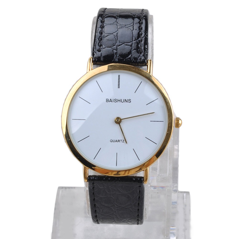 Men Gold Frame Gift Easy Read PU Leather Round Dial Portable Quartz Fashion Simple Pointer Wrist Watch