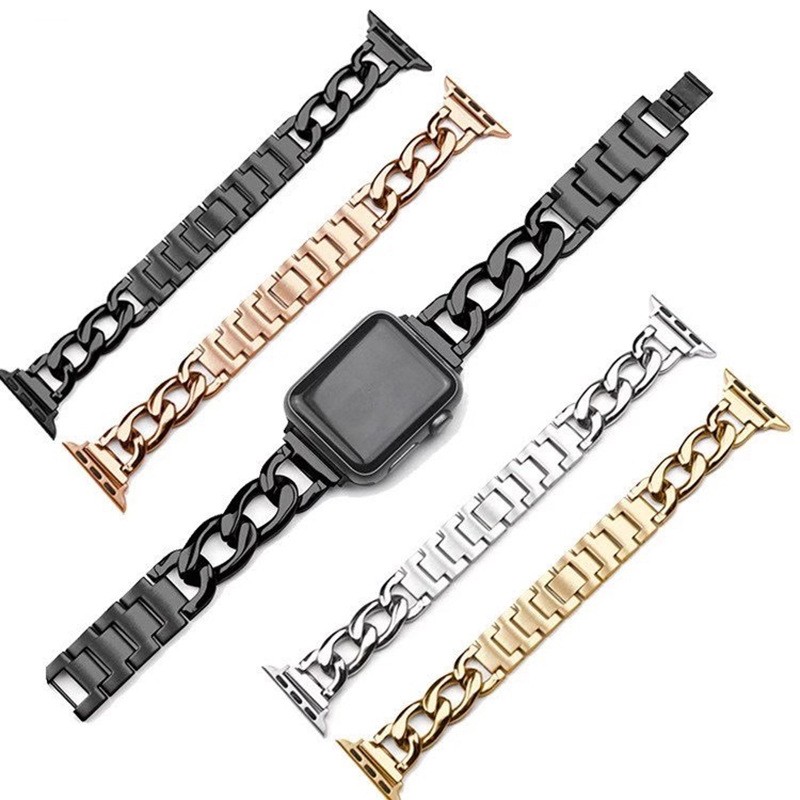 strap for apple watch band 44mm 40mm 42mm 38mm denim chain stainless steel watchband bracelet for iwatch series se 6 7 45mm 41mm