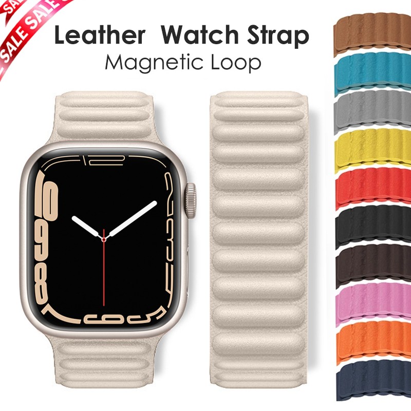 leather band for apple watch 6 se 5 4 44mm 40mm for iWatch series 3 2 38mm 42mm ring for apple watch 7 41mm 45mm magnetic strap