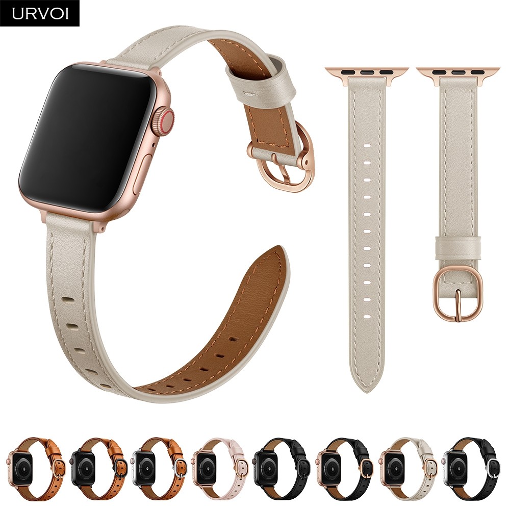 URVOI Band for Apple Watch Series 7 6 SE 5 4 321 Genuine Leather Strap for iWatch Slim Wristwatches Modern Design 14mm Width Girl Strap