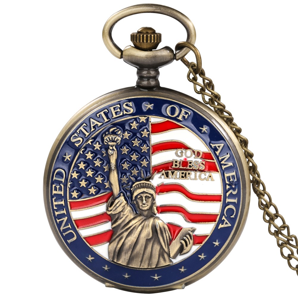 Fashion Bronze Pocket Watch Men Dripping Glue Series American Statue of Liberty Design Luxury Quartz Watches Father's Day Gift