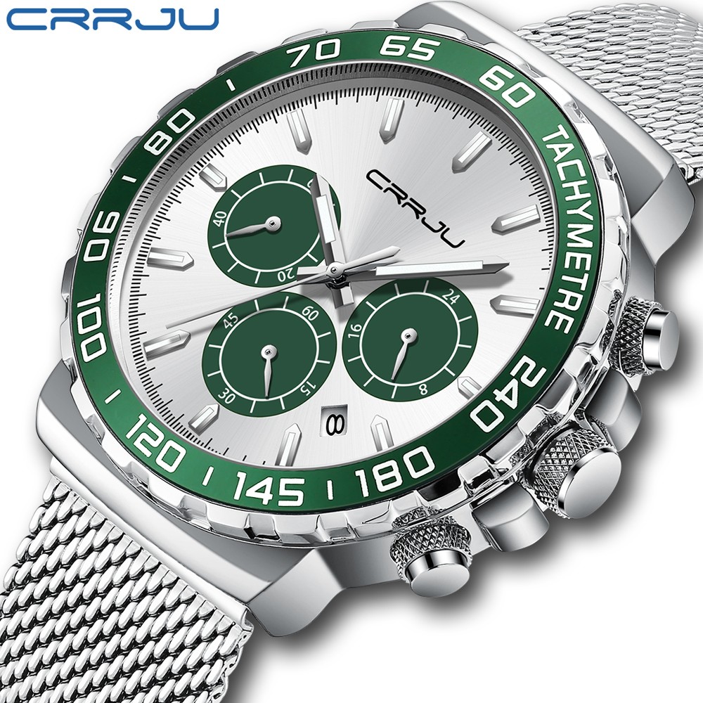 CRRJU Men's Watch Quartz 2022 New Japanese Chronograph Top Brand Water Resistant Stainless Wrist Watches With Date Relogio Masculino