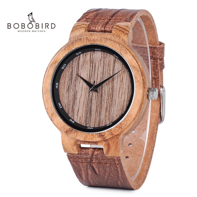 BOBOBIRD ZEBRA Wooden Watches Leather Band Watches For Men Casual Fashion Handmade Quartz Wristwatches Custom Logo Wooden Box