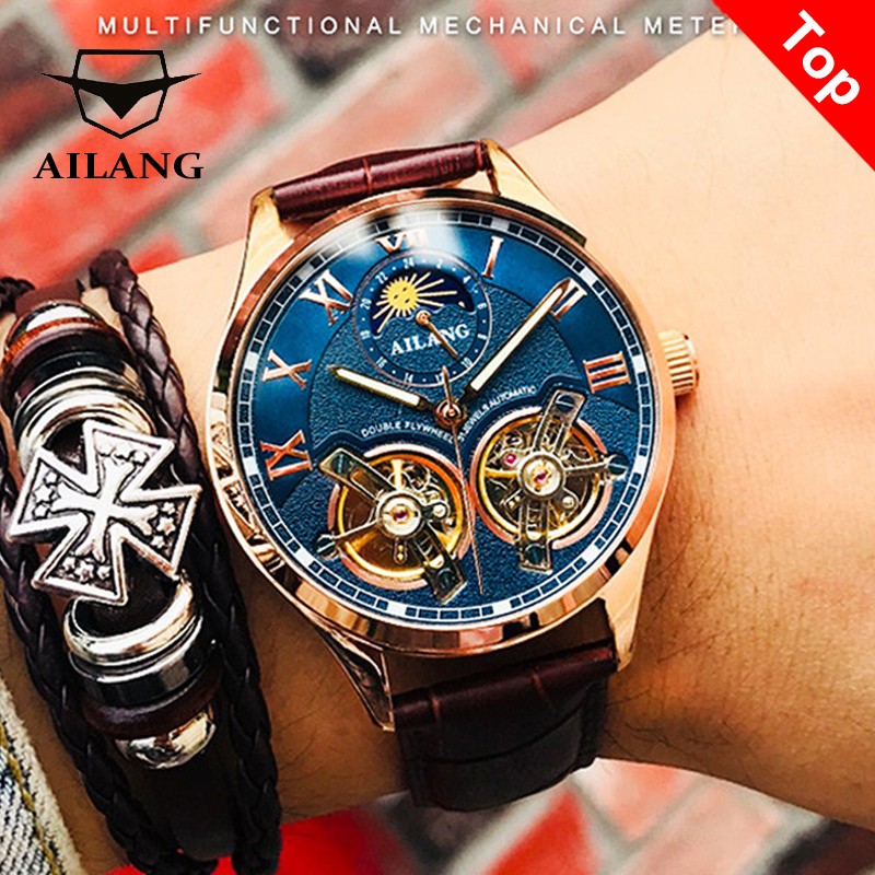 Ailang original master top brand men watch high quality 2019 latest design double tourbillon watch men swiss automatic hollow mechanical watch sport fashion trend casual business waterproof luminous watch