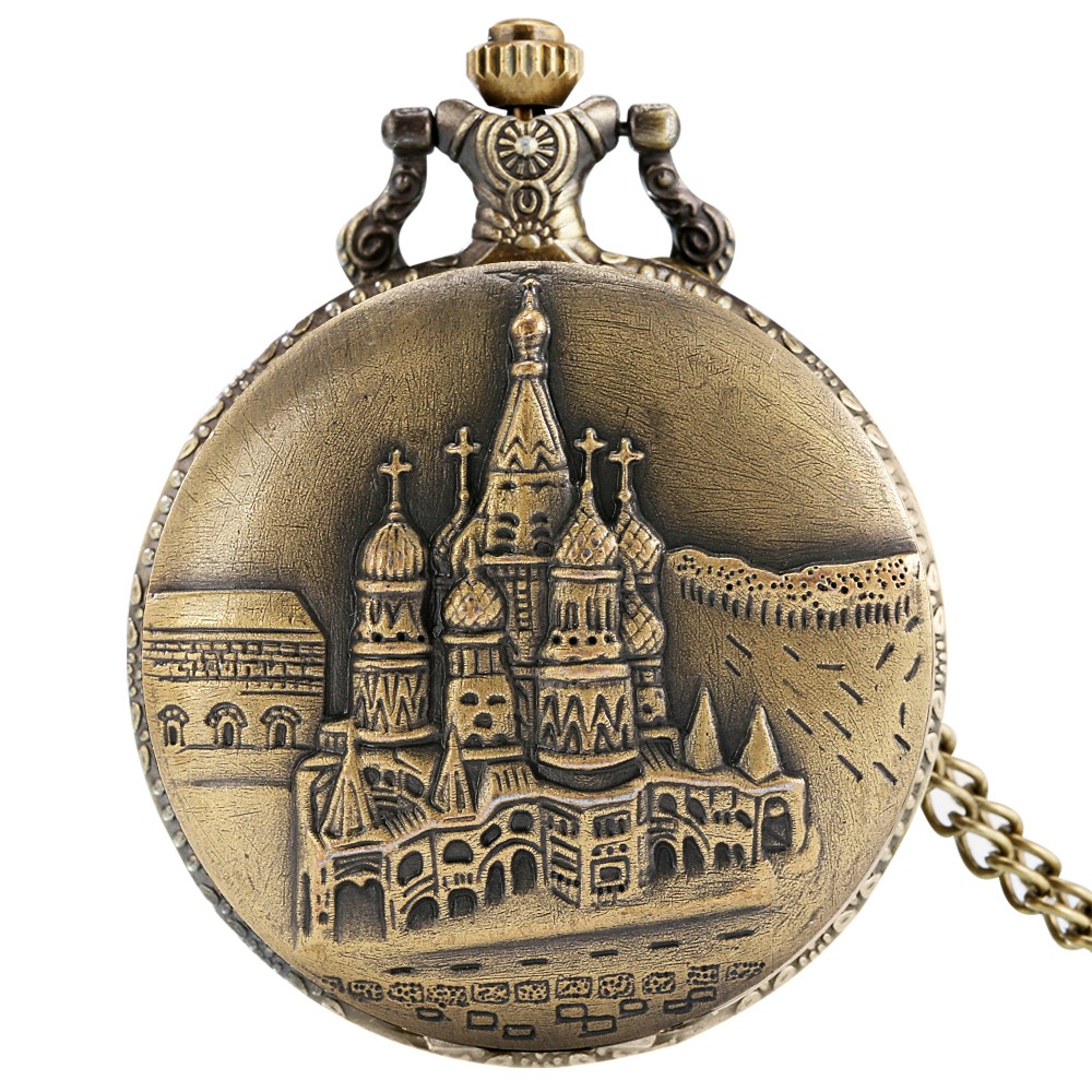 2022 New Style Bronze Fashionable Classic Men's Quartz Pocket Watch Castle Style Unique Watches Gift for Boyfriend Husband