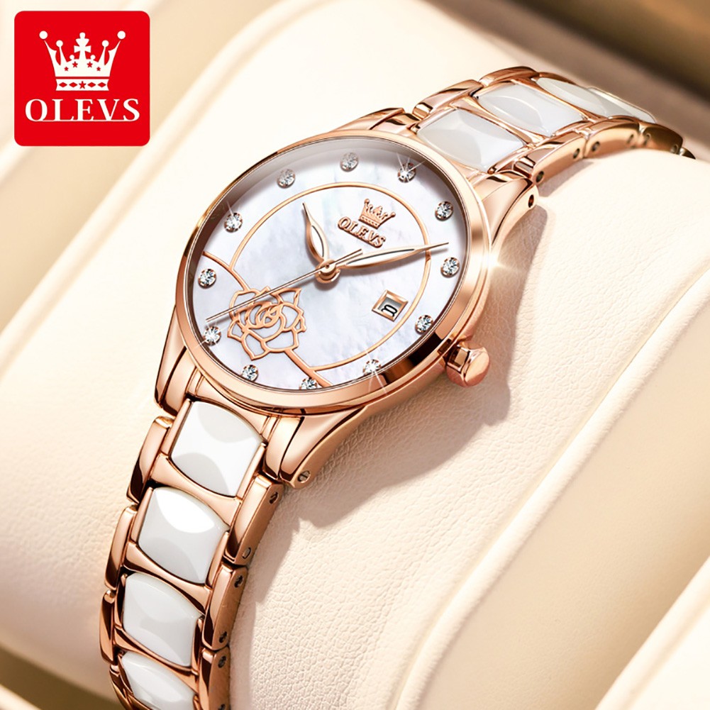 OLEVS Luxury Quartz Women's Watch Japan Movement 30M Waterproof Watch for Women Ceramic Women's Wristwatch Gift for Valentine's Day