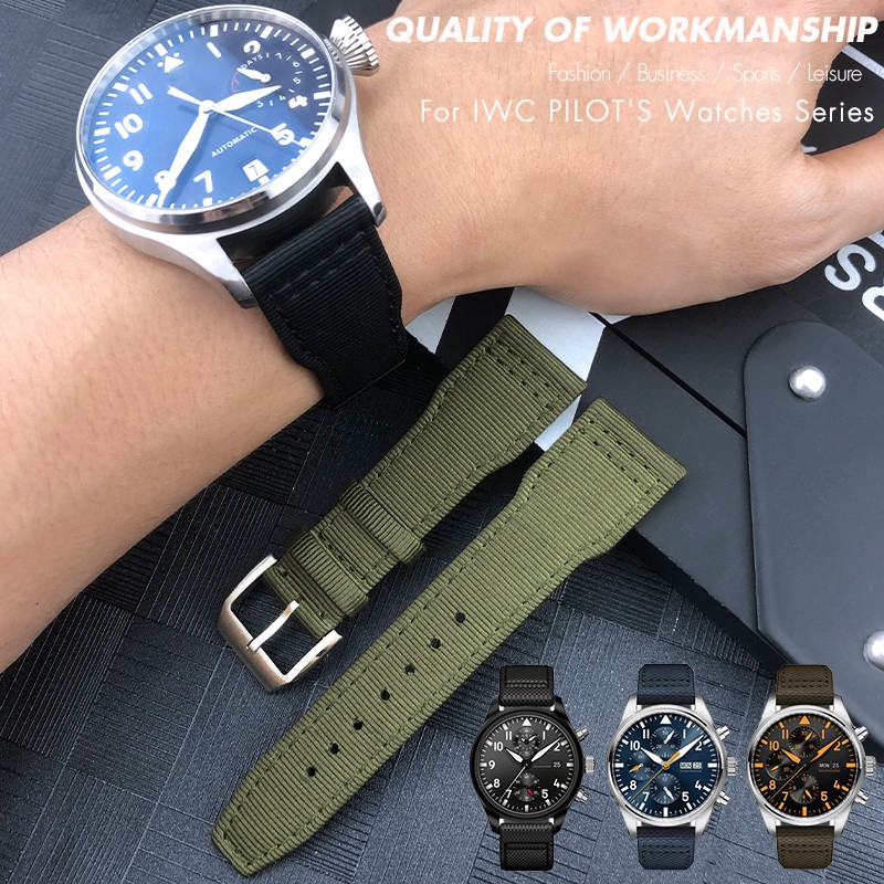 20mm 21mm 22mm Nylon Fabric Genuine Leather Watch Band Fit For IWC Watches Spitfire Pilot Mark 18 Top Gun Strap Pin Buckle