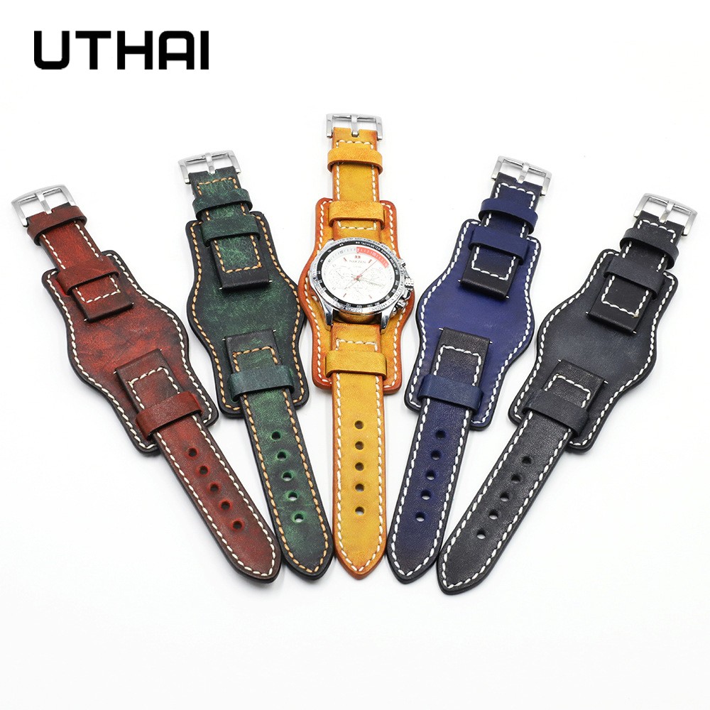 UThai G05 Cowhide Leather Hand Dyed Vintage Watch Rod 20mm22mm24mm Tray Watchband For Huawei Watch