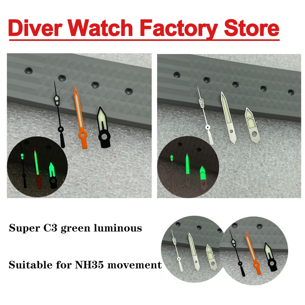 Watch Parts MM200 Black Silver Stainless Steel Watch Hands C3 Green Luminous NH35 Hands Fit For Seiko NH35/36 Automatic Movement