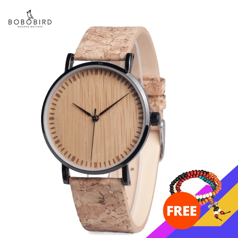 Bobo Bird Men's Watches Natural Wooden Quartz Wristwatch With Wooden Strap Genuine Leather With Wooden Box Watches For Men Gift