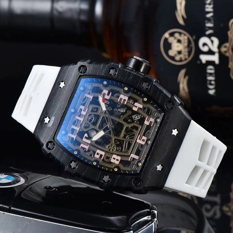 2022 Luxury 3 Pin Quartz Watch RM Transparent Bezel Men Automatic Watch for Men Designer Wristwatches Waterproof Reloj Hombre