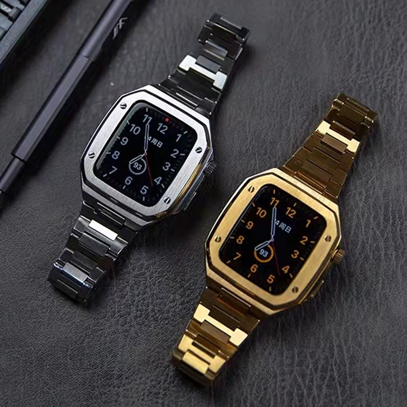 Newest Luxury Aluminum Alloy Strap Set for Apple Watch Band 7 44mm 45mm 41mm for iWatch SE 6 5 4 Metal Modification Kit Bracelet