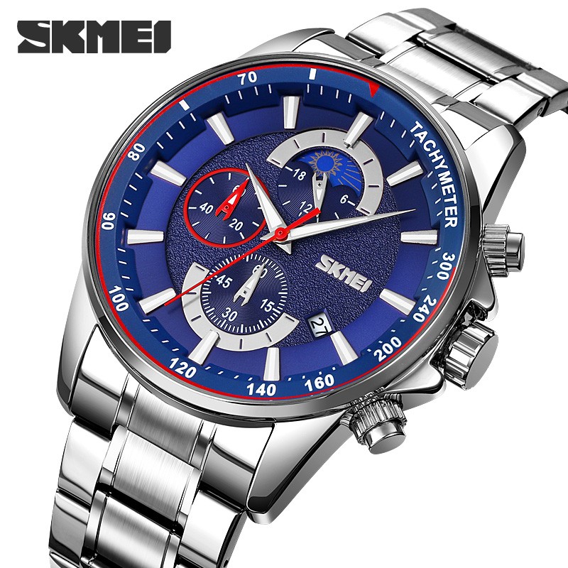 SKMEI New Men Watch Luxury Brand Sport Quartz Mens Watches Full Steel Waterproof Stopwatch Wristwatch Men Relogio Masculino