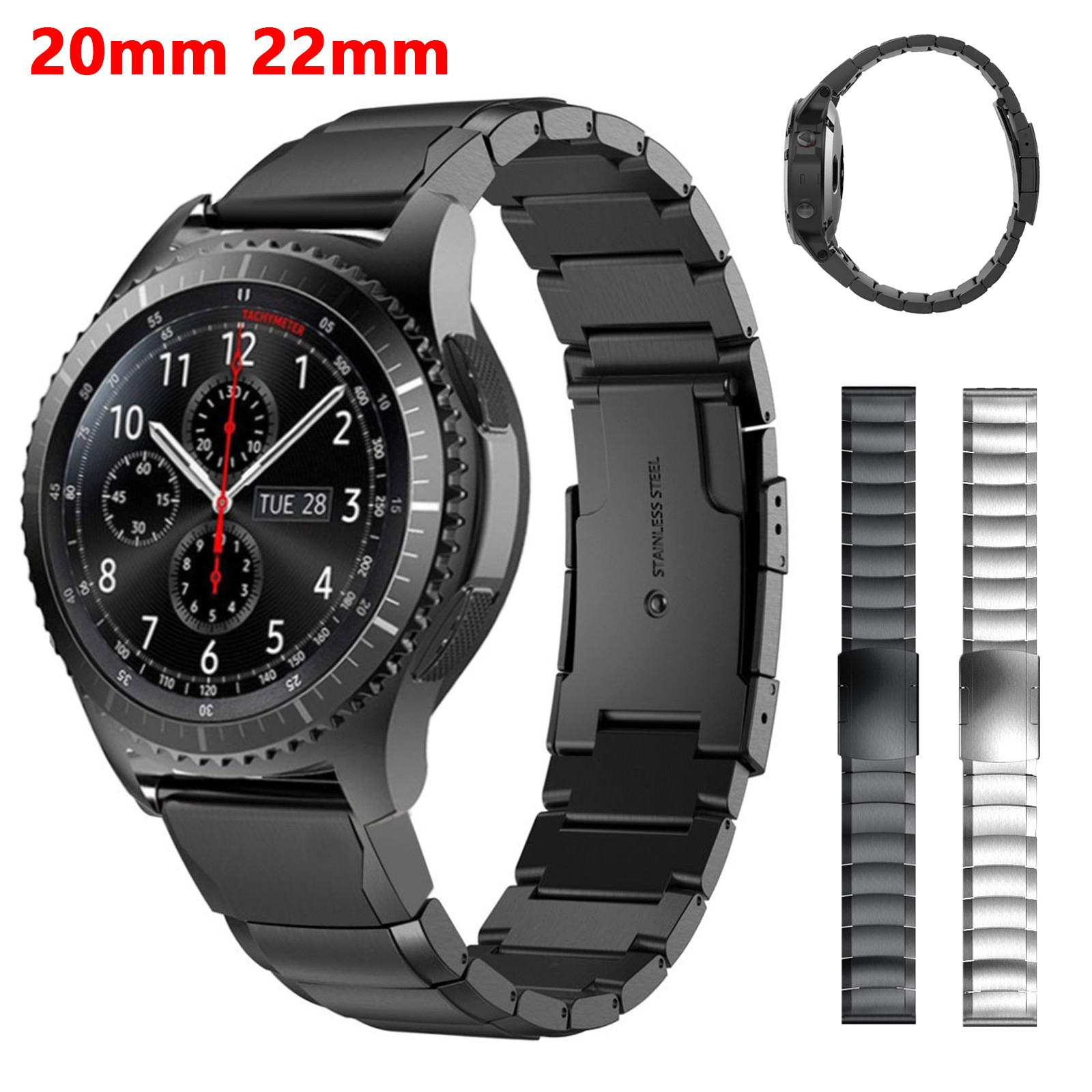 20 22mm Stainless Steel Strap For Huawei Watch GT Amazfit Bip Pace Samsung Galaxy Active Watch 42 46mm Watch Strap Bracelet