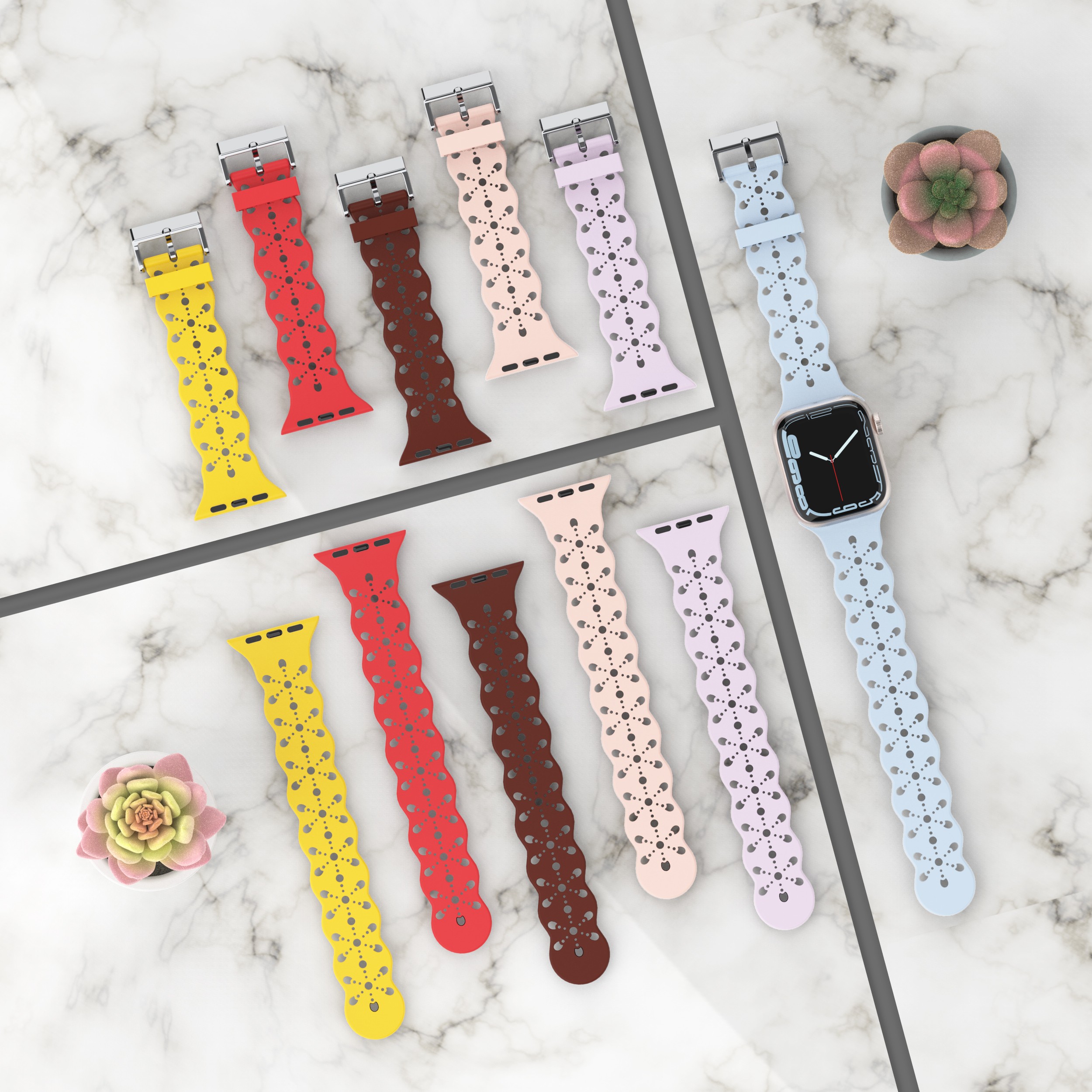 Lace Silicone Strap for Apple Watch Bnad 7 45mm 41mm Breathable Silicone Wristband for iWatch 6 5 4 3 SE 44mm 42mm 40mm