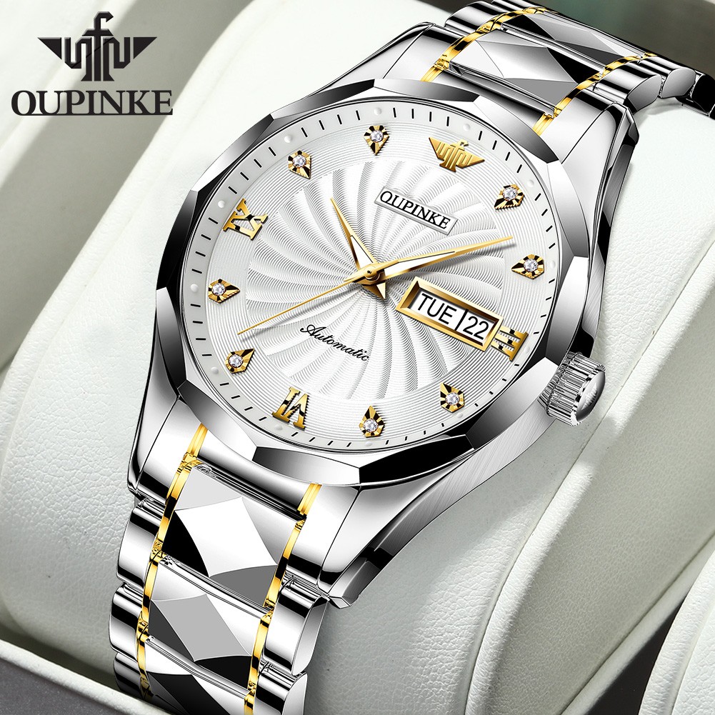 OUPINKE Luxury Brand Men Automatic Mechanical Watch Construction Grade Waterproof Stainless Steel Watchband Male Wristwatch