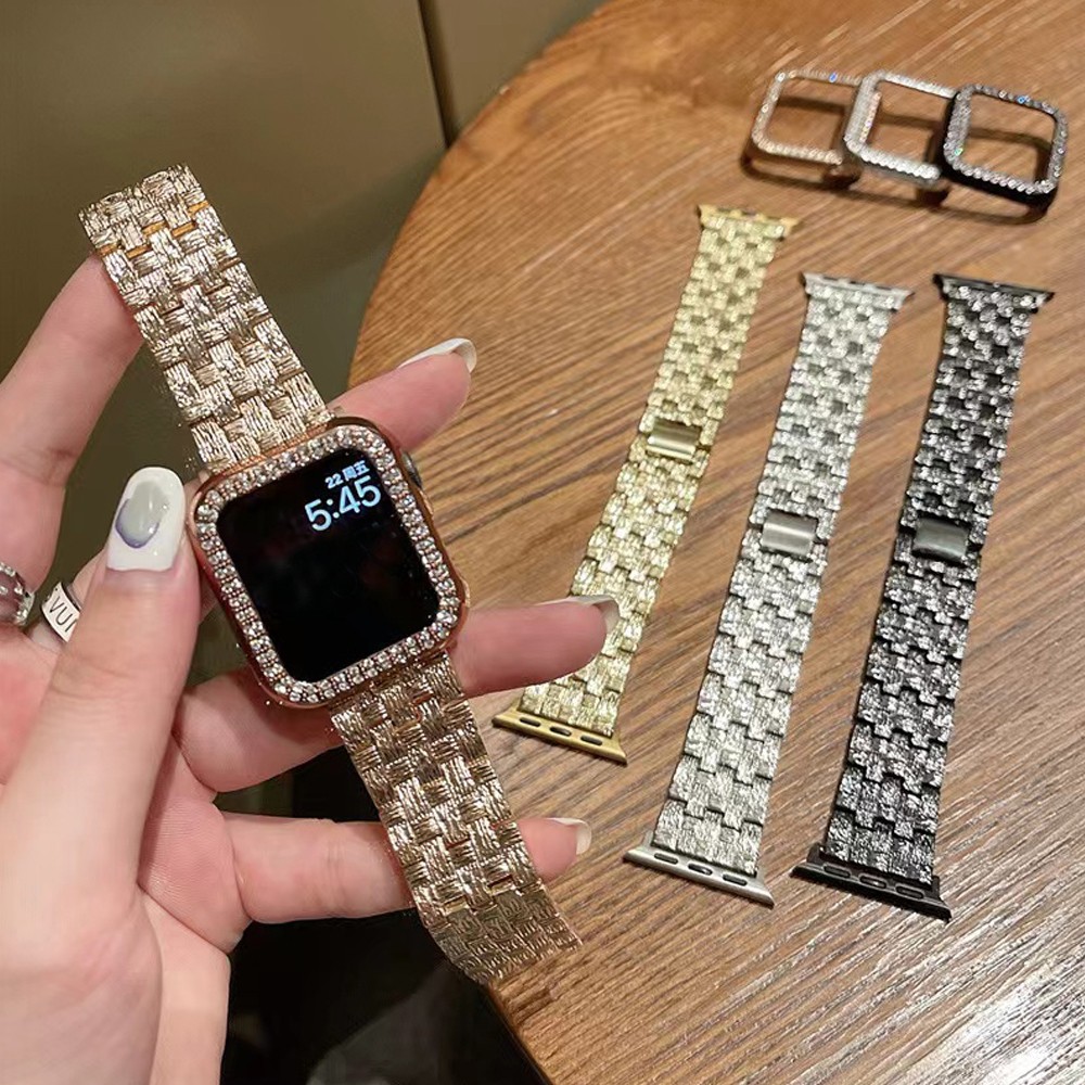 ل سوار ساعة يد آبل السيدات 38 مللي متر/42 مللي متر/40 مللي متر/44 مللي متر ل iWatch سلسلة 7 6 Se 5 4 3 41 مللي متر 45 مللي متر امرأة الفاخرة الفولاذ المقاوم للصدأ أساور