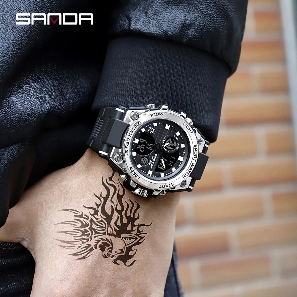 SANDA 2022 Sports Military Men's Watches Waterproof Dual Display Quartz Watch Men Wristwatch For Male Clock Relogios Masculino