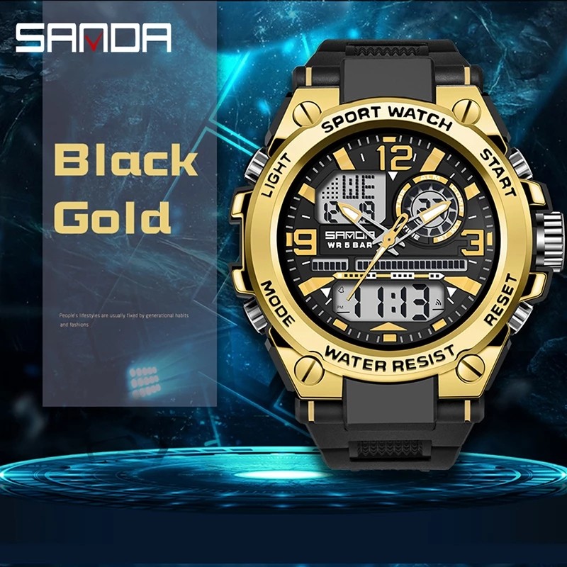 SANDA G Style Men's Digital Watch Military Shock Sports Watches Dual Display Waterproof Electronic Wristwatch Relogio Masculino