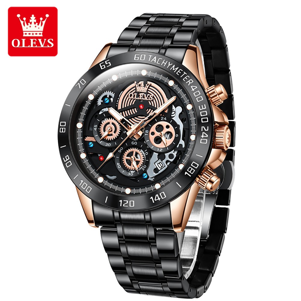 OLEVS Watch for Men Waterproof Quartz Wrist Watch Stainless Steel Skeleton Design Sports Men Watch Luxury Brand Male Watches