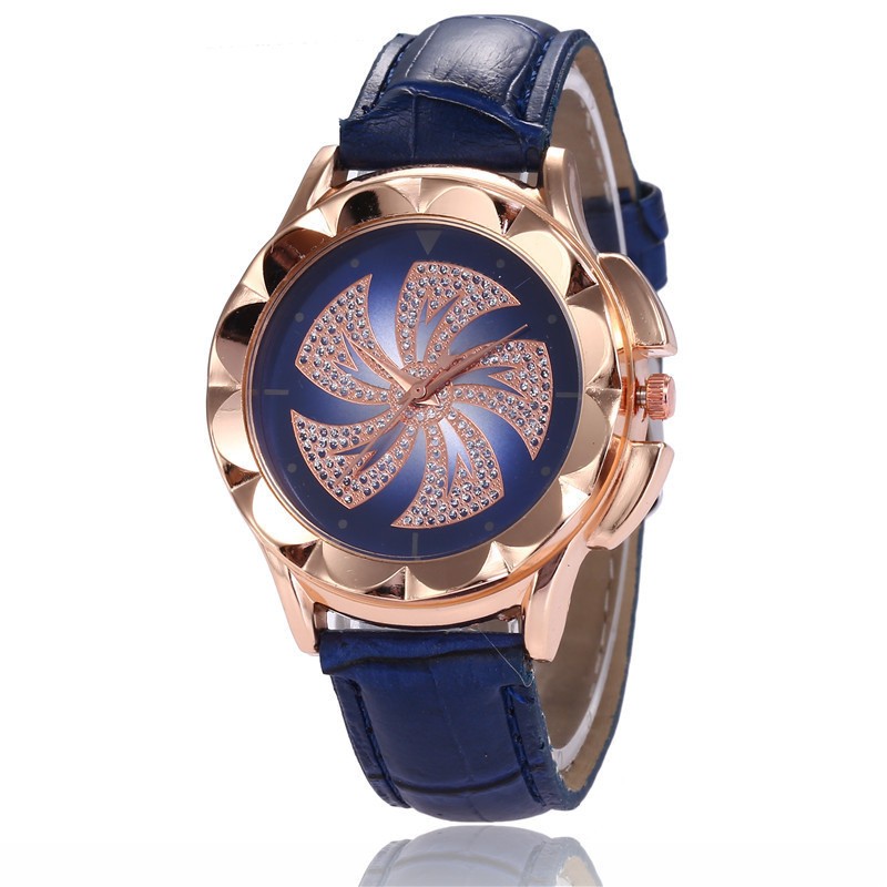 Popular windmill diamond inlaid women's quartz watch leisure bamboo style leather strap