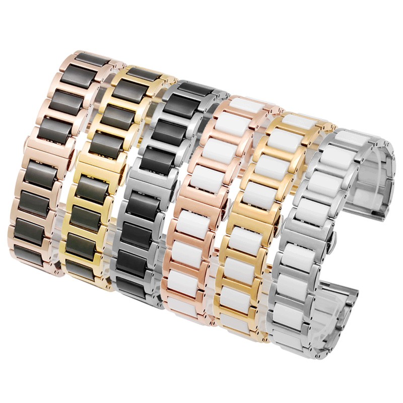 Ceramic Bracelet In Stainless Steel Watchband Watch Band Strap White Women Man Fashion Wristwatches 12 13 14 15 16 17 18 20 22mm