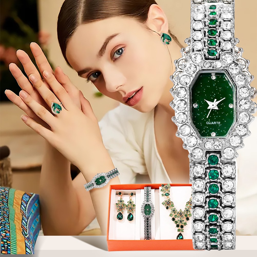 2021 Women Watch Set Luxury Brand Crystal Jewelery Set for Girlfriend Gifts Women Quartz Watches Earrings Set Christmas