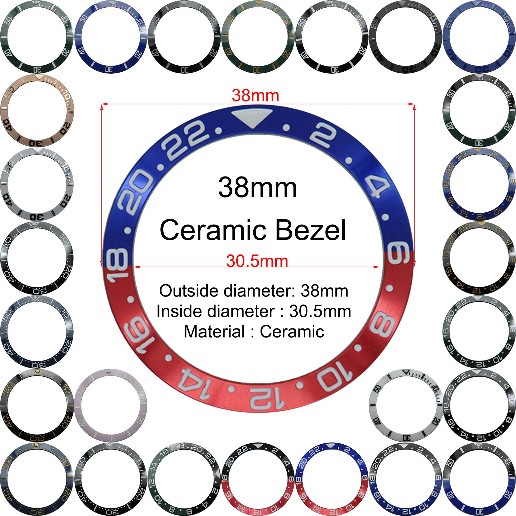 38mm ceramic bezel GMT and diving watch insert for 40mm men's watch watches replacement watch accessories simple dial watch bezel insert