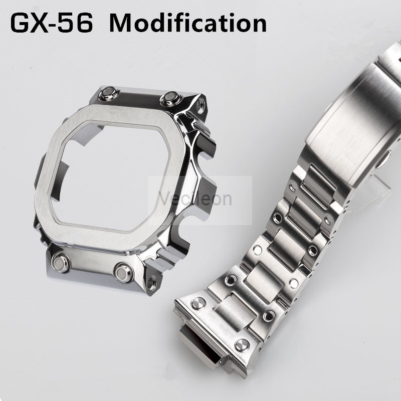 GX56 316 الفولاذ المقاوم للصدأ الساعات والحافة ل GX56BB GXW-56 حزام معدني الحافة برو نمط الإطار مع أدوات ريترو الأسود