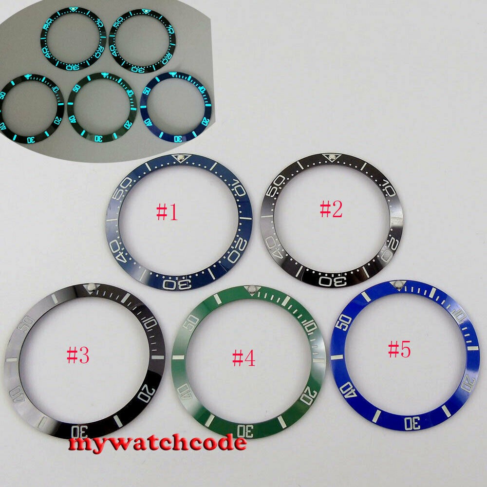 38mm black blue green luminous ceramic bezel insert fit for 40mm sub mens watch