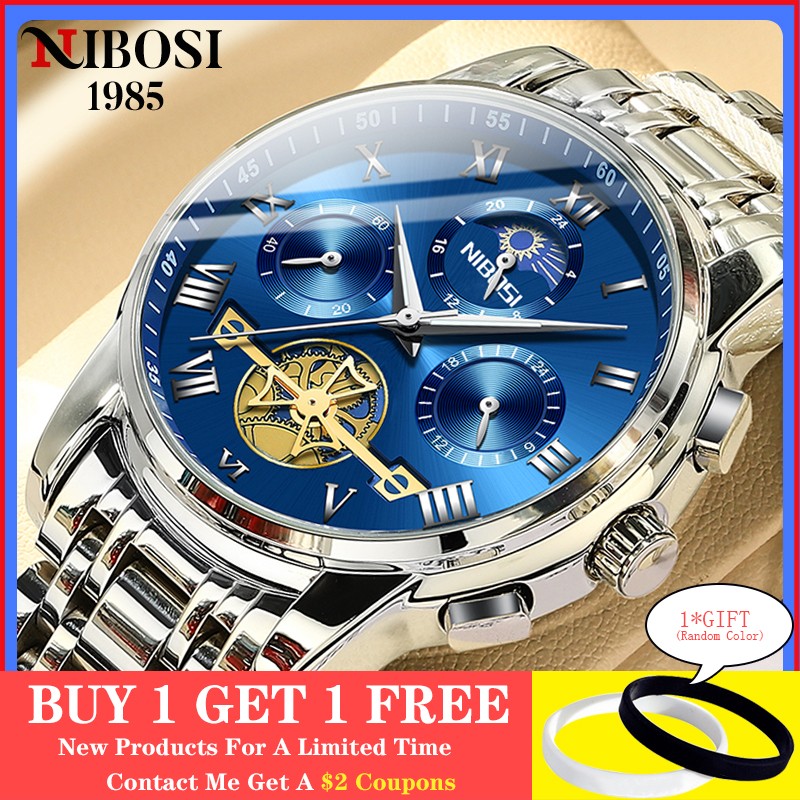 2022 New NIBOSI Luxury Watch Men Waterproof Watches Chronograph Sports Watches Mens Quartz Casual Wristwatch Reloj Hombre