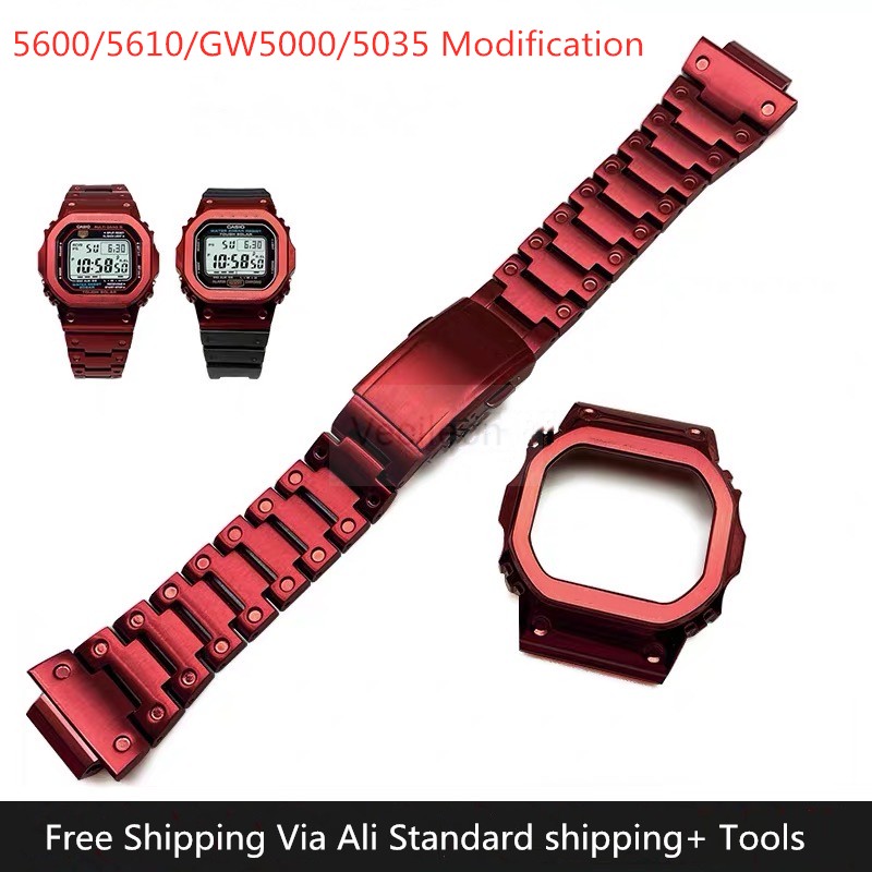 Red PVD Stainless Steel Watchband/Bezel for DW5600 GW-M5610 GW5600E DW/GW5000 Accessories with Tools