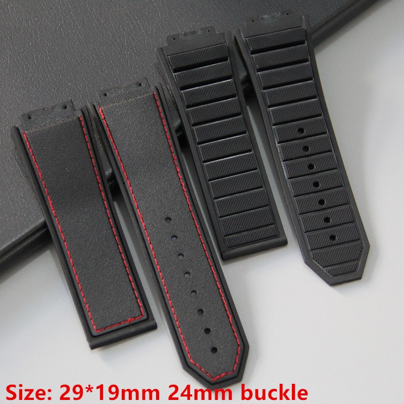 Top Grade Black With Red Stitches 29*19mm Silicone Rubber Watchband Watch Strap For HB For King Power Series Bracelet