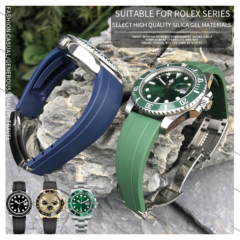 20mm 21mm Nature Rubber Watch Strap Black Green Blue Watch Band for Rolex Daytona GMT OYSTERFLEX Perpetual Submariners Strap