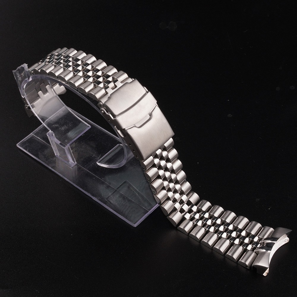 CARLYWET 22mm 316L Stainless Steel Silver Jubilee Watch Band Strap Silver Bracelets Solid Curved End for Seiko 5 SRPD53K1 SKX007