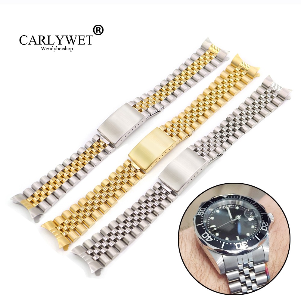 19 20 22mm Two Tone Hollow Curved End Solid Screw Links Replacement Watch Band Old Fashioned Vintage Jubilee Bracelet for Rolex