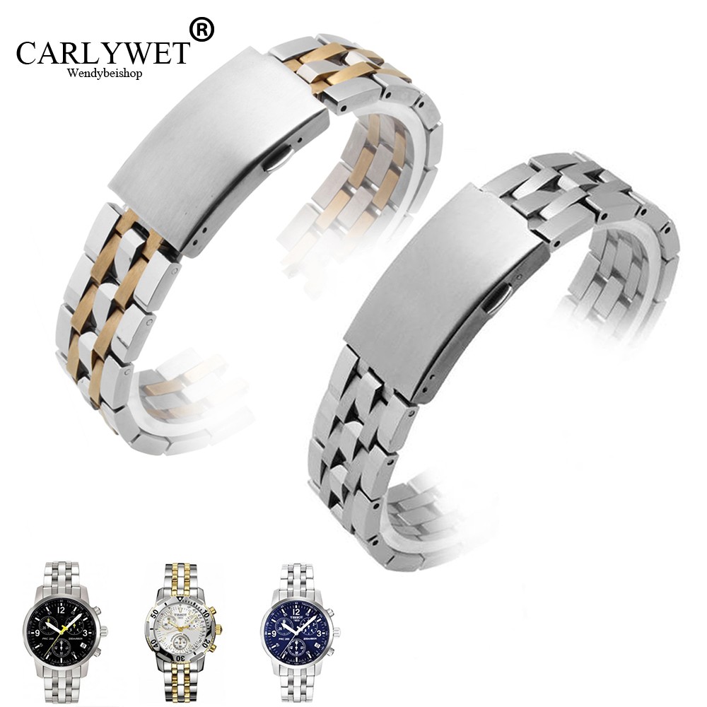 CARLYWET 19mm Silver Two Tone Gold Watch Band Hollow Curved End Bracelets for 1853 PRC200 T17 T461 T014430 T014410CARLYWE