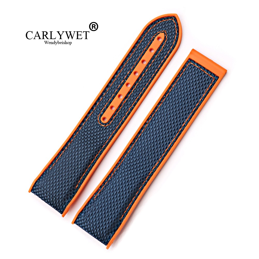 CarlyWet 20 22mm High Quality Rubber Silicone with Nylon Replacement Strap Webbing Strap for Omega Planet Ocean 45 42mm