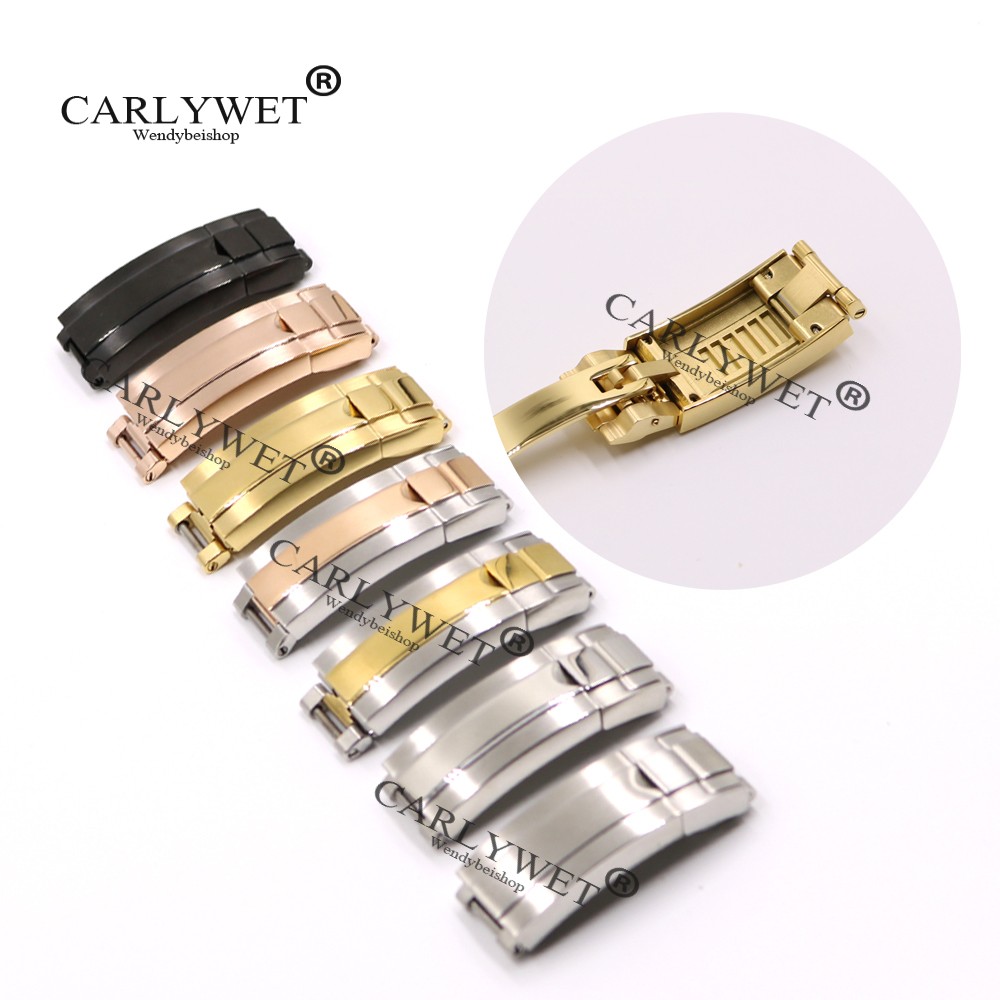 CARLYWET 9mm x 9mm Brush Polish Stainless Steel Watch Buckle Glide Lock Steel Clasp for Watch Band Bracelet Rubber Straps