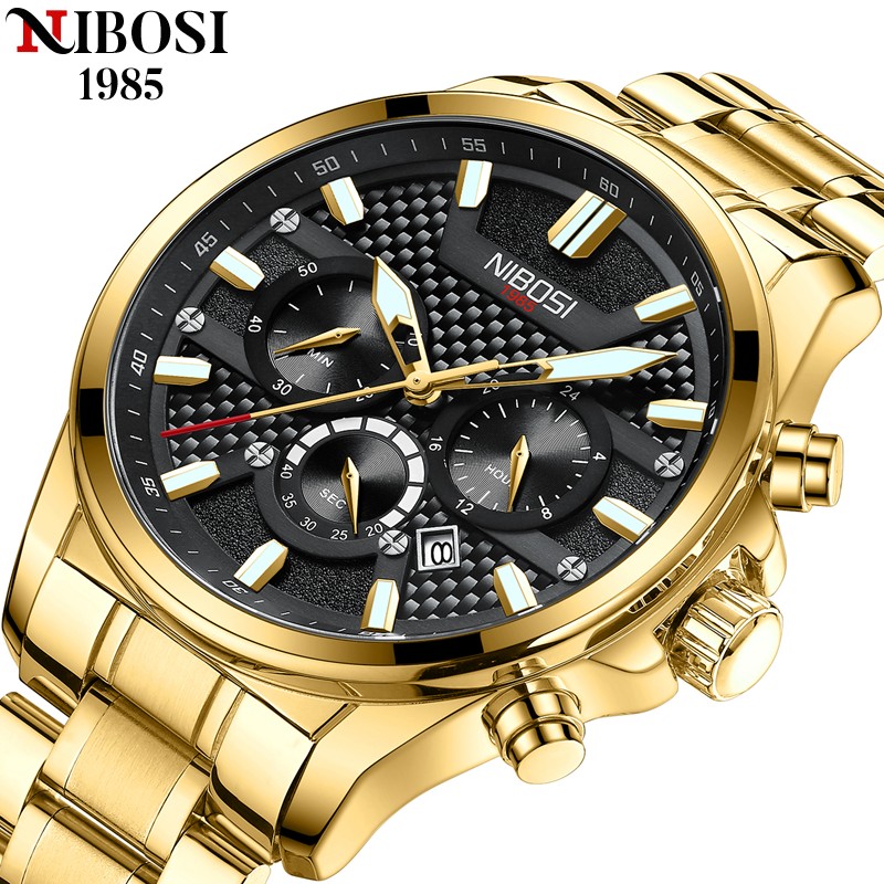 NIBOSI Watch Men Luxury Brand Waterproof Stainless Steel Wrist Watch Chronograph Army Military Quartz Watches Relogio Masculino