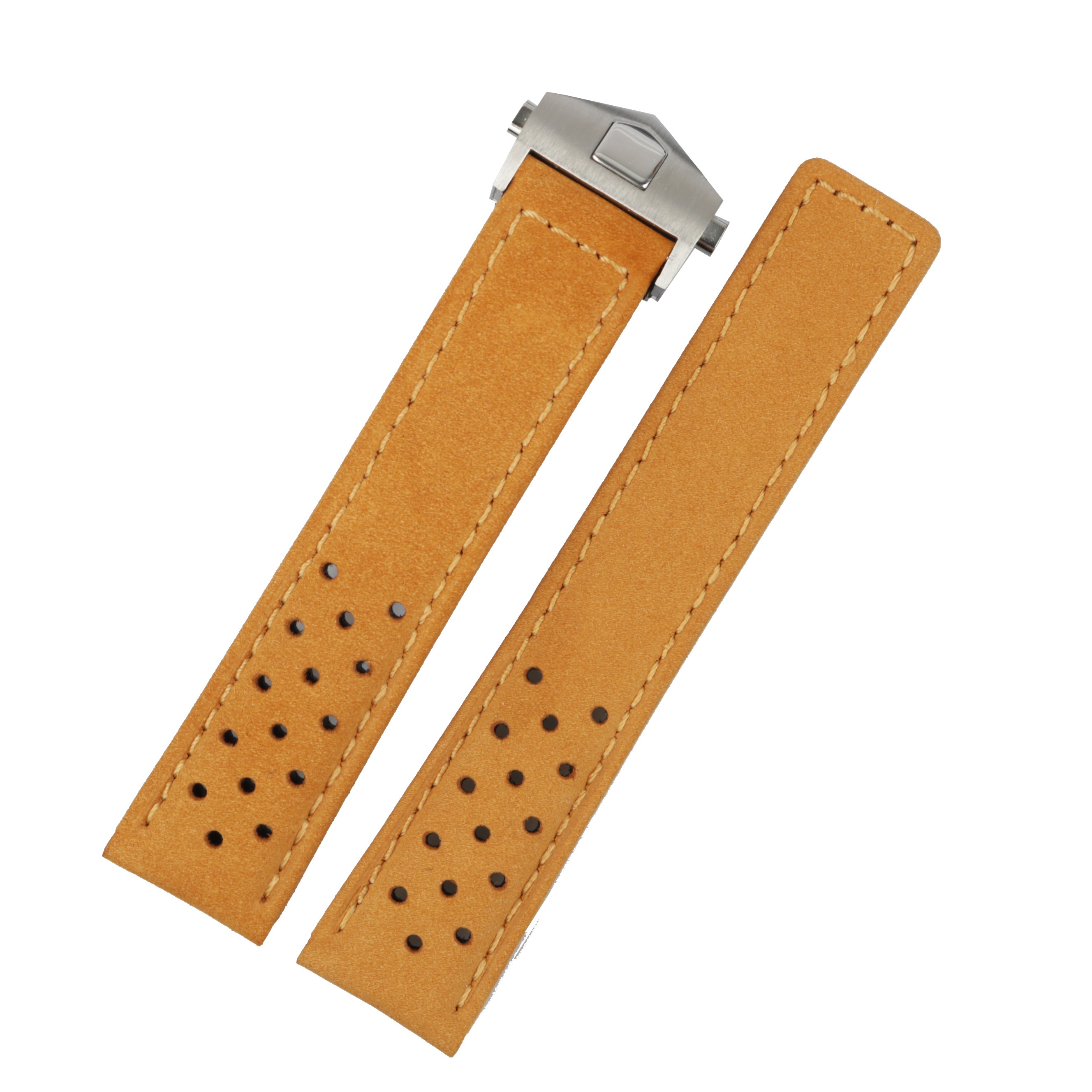 CARLYWET 20 22mm Light Brown Real Calf Suede Leather Vintage Replacement Wrist Leather Watch Band Strap with Clasp for Tag Heuer