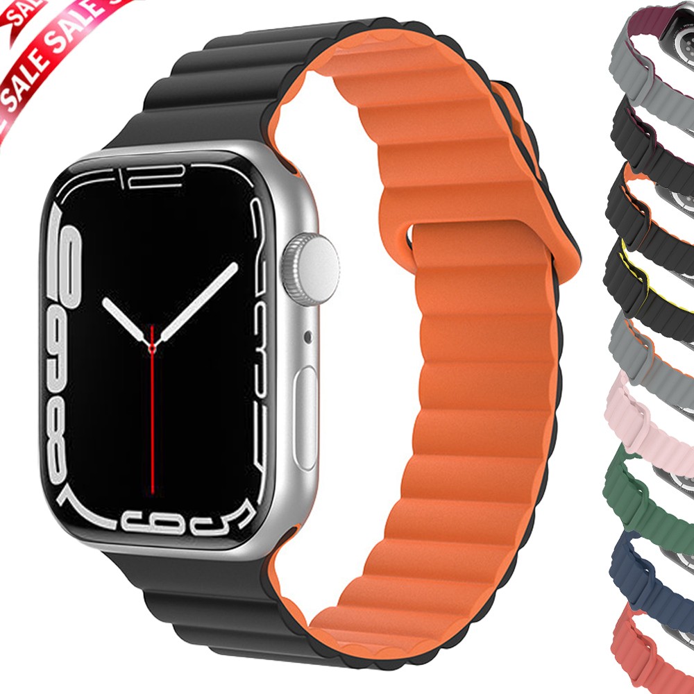 Soft Silicone Magnetic Band For Apple Watch 5 4 3 6 7 41 45mm Rubber Wristbands For iWatch SE Series 44 40 42mm 38mm Sport Loop