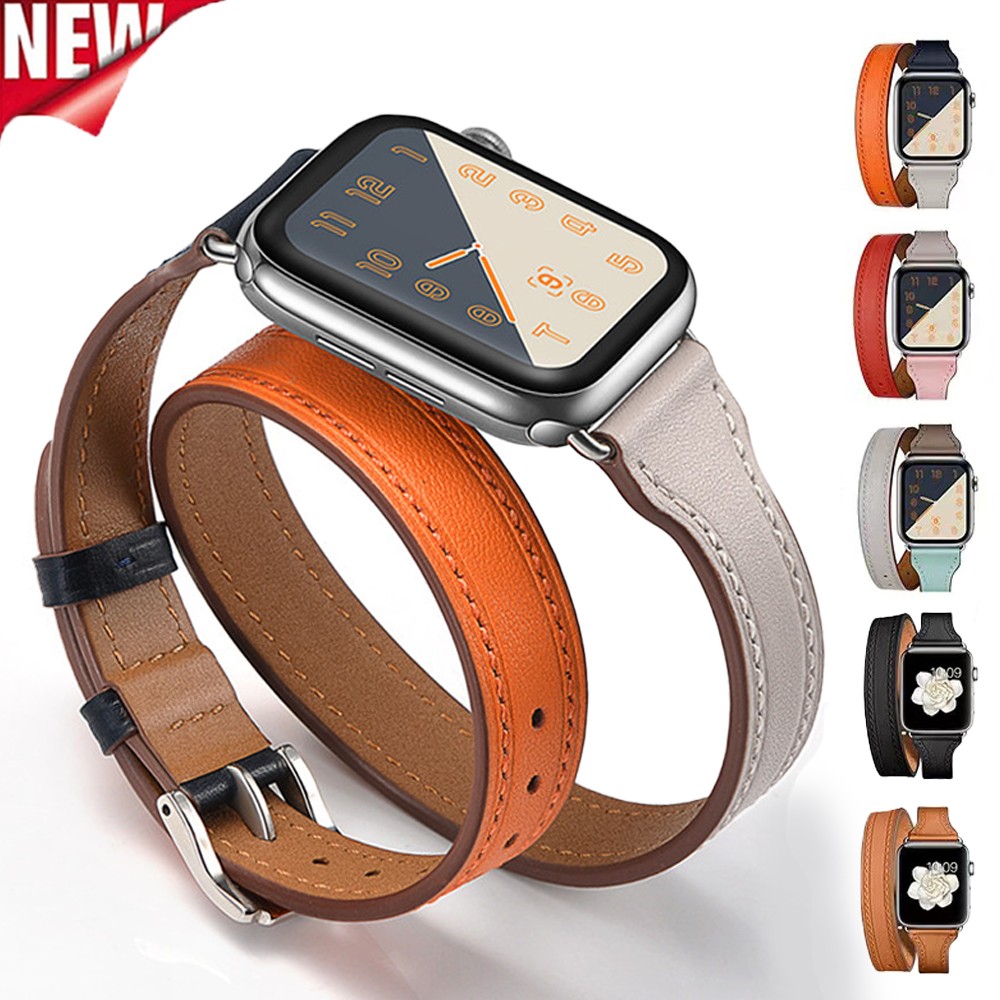 Genuine Leather Strap For Apple Watch Band 38 40 42mm Women Loop For iWatch SE 7 6 5 4 44 41 45mm Thin Slim Double Tour Bracelet